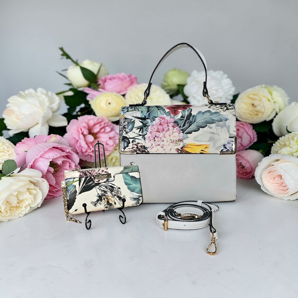 Dune London Floral Crossbody Satchel Bag Set + Coin Pouch Structured Top Handle